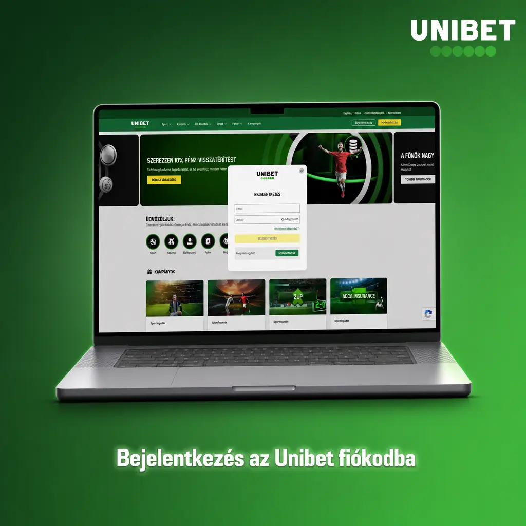 Unibet bejelentkezési képernyő e-mail, felhasználónév és jelszó mezőkkel, jelszó-helyreállítási lehetőséggel
