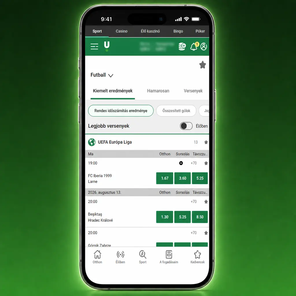 Sportfogadás elhelyezése Unibet fiókból: odds kiválasztása, HUF tét megadása és fogadás leadása