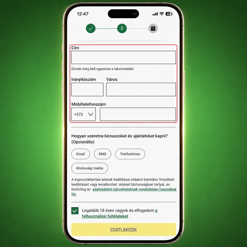 Regisztráció lépésről lépésre: e-mail, telefon, adatok, jelszó és megerősítés megadása